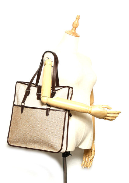 エルメス ジャンピングカバス  ブラウン ベージュ キャンバス レザー トートバッグ ユニセックス HERMES □K印刻(2007年制)刻印 中古