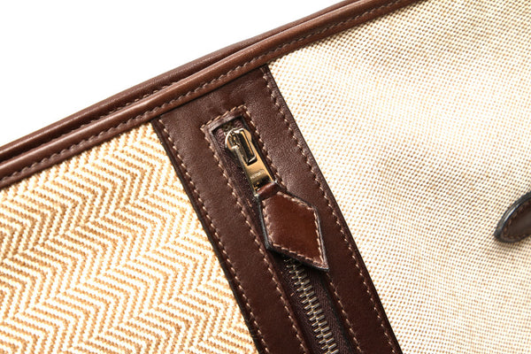 エルメス ジャンピングカバス  ブラウン ベージュ キャンバス レザー トートバッグ ユニセックス HERMES □K印刻(2007年制)刻印 中古
