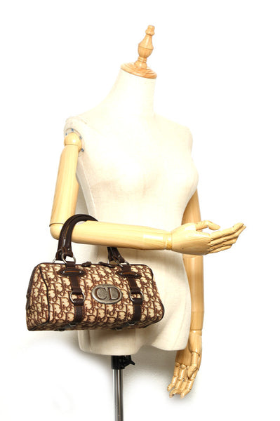 ディオール トロッター ブラウン 茶 キャンバス レザー ハンドバッグ レディース Dior 中古
