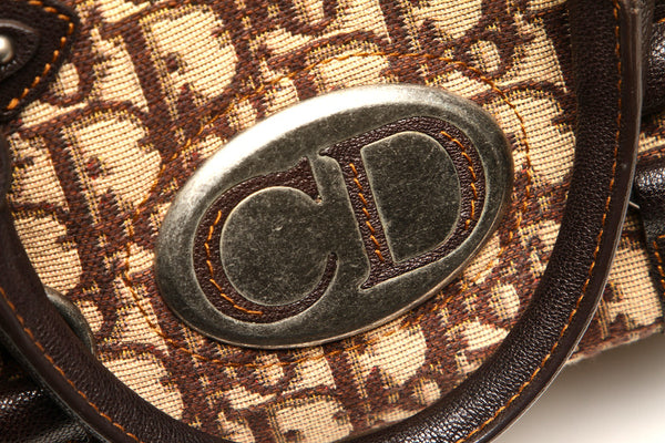 ディオール トロッター ブラウン 茶 キャンバス レザー ハンドバッグ レディース Dior 中古