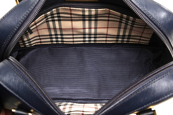 バーバリー ネイビー 紺 レザー ハンドバッグ レディース BURBERRY 中古