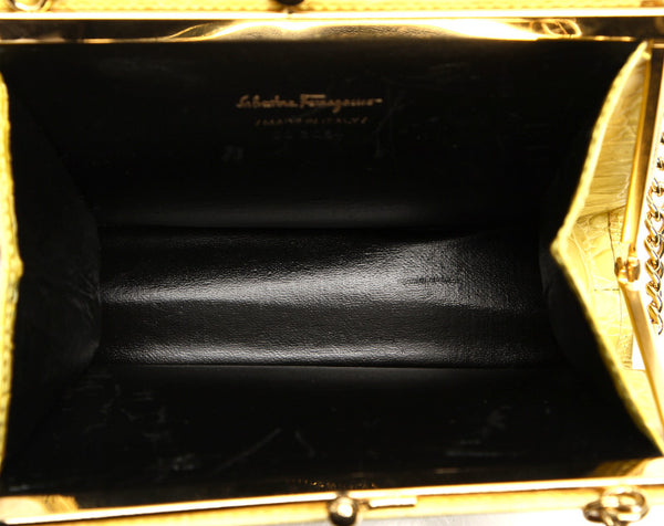 サルヴァトーレフェラガモ ヴァラリボン 22 3054 イエロー クロコ型押し ショルダーバッグ レディース Salvatore Ferragamo 中古