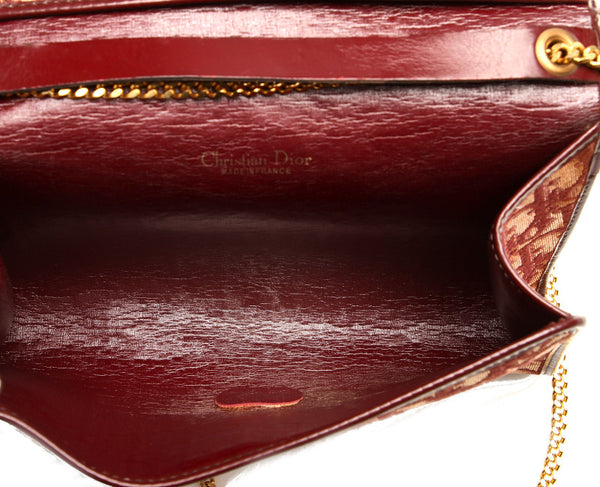ディオール トロッター チェーン ワインレッド キャンバス レザー ショルダーバッグ レディース Dior 中古