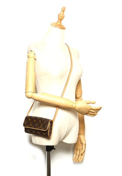 ルイ ヴィトン モノグラム ポシェット ツインＰＭ M51854 ブラウン 茶 PVC レザー ポシェット レディース LOUIS VUITTON 中古