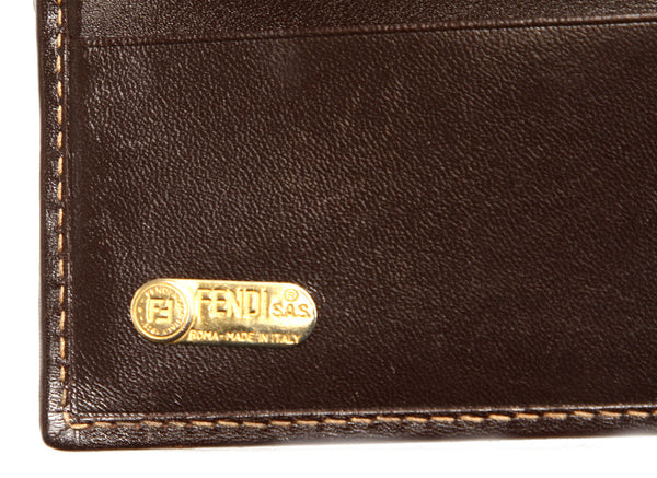 フェンディ ズッカ ブラウン 茶 キャンバス レザー 二つ折り財布 レディース FENDI 中古