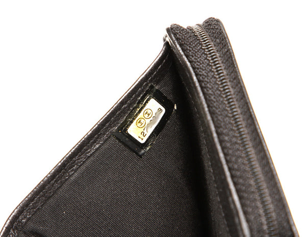 シャネル カメリア ブラック レザー 二つ折り財布 レディース CHANEL 中古