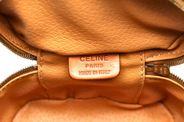 セリーヌ マカダム 横型ミニバニティ ブラウン 茶 PVC レザー ポーチ レディース CELINE 中古