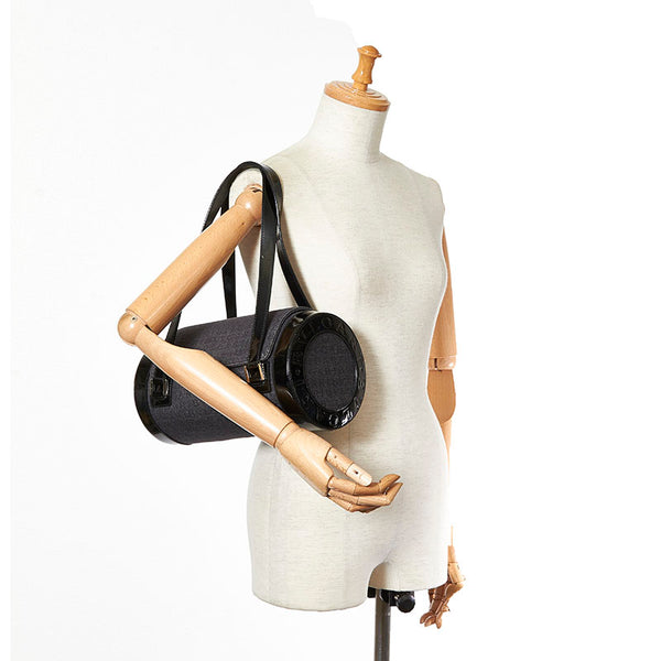 ブルガリ ロゴマニア ブルー ブラック デニム パテントレザー ショルダーバッグ レディース BVLGARI 【中古】