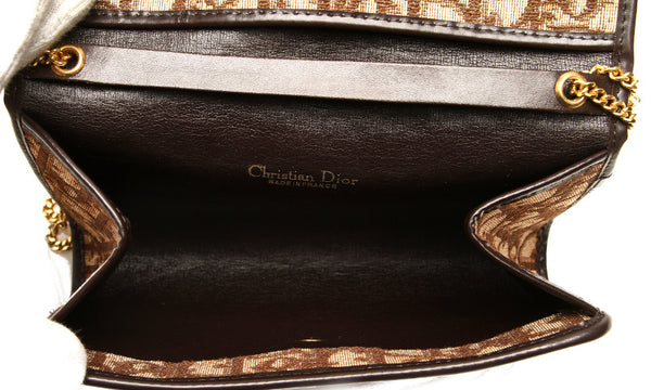 ディオール トロッター チェーンショルダー１９ ブラウン キャンバス レザー ショルダーバッグ レディース Dior 中古