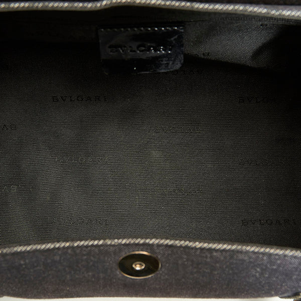 ブルガリ ロゴマニア ブルー ブラック デニム パテントレザー ショルダーバッグ レディース BVLGARI 【中古】