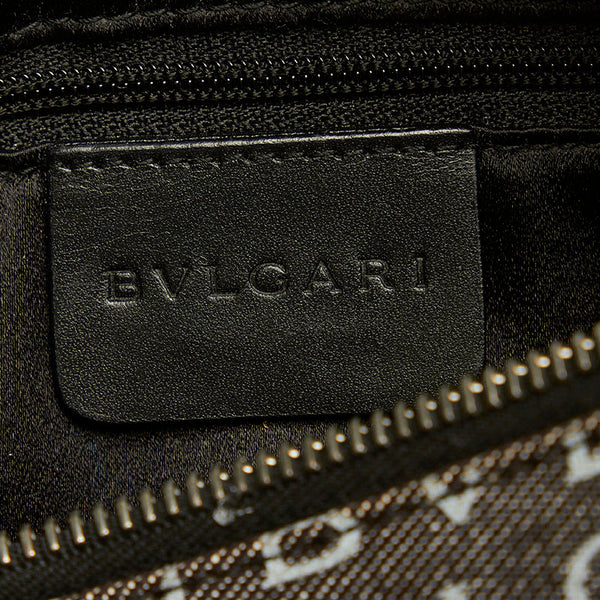 ブルガリ ロゴマニア グレー ブラック キャンバス レザー ショルダーバッグ レディース BVLGARI 【中古】