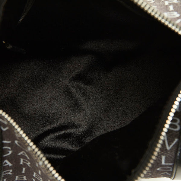 ブルガリ ロゴマニア グレー ブラック キャンバス レザー ショルダーバッグ レディース BVLGARI 【中古】