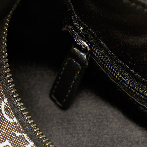 ブルガリ ロゴマニア グレー ブラック キャンバス レザー ショルダーバッグ レディース BVLGARI 【中古】