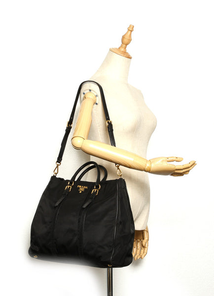 プラダ ブラック ナイロン レザー ハンドバッグ ショルダーバッグ 2WAY レディース PRADA 中古