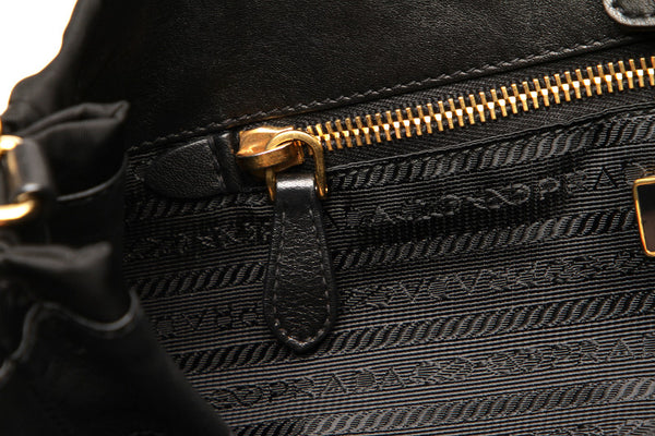 プラダ ブラック ナイロン レザー ハンドバッグ ショルダーバッグ 2WAY レディース PRADA 中古