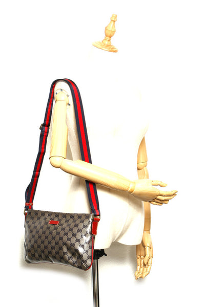 グッチ シェリー GGクリスタル グレー PVCコーティングキャンバス ショルダーバッグ レディース GUCCI 中古