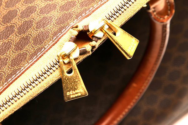 セリーヌ マカダム ブラウン 茶 PVC レザー ハンドバッグ ショルダーバッグ 2WAY ユニセックス CELINE 中古