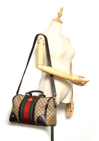 グッチ シェリーライン GGキャンバス 406868 ブラウン 茶 キャンバス ボストンバッグ レディース GUCCI 中古