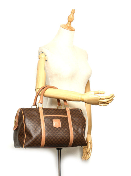 セリーヌ マカダム ブラウン 茶 PVC レザー ボストンバッグ レディース CELINE 中古