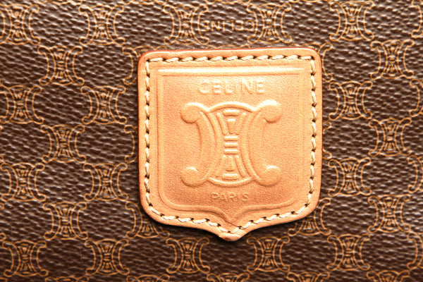 セリーヌ マカダム ブラウン 茶 PVC レザー ボストンバッグ レディース CELINE 中古