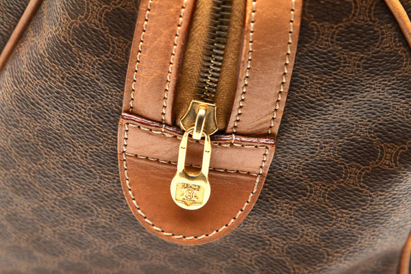 セリーヌ マカダム ブラウン 茶 PVC レザー ボストンバッグ レディース CELINE 中古