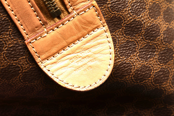 セリーヌ マカダム ブラウン 茶 PVC レザー ボストンバッグ レディース CELINE 中古