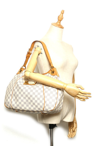 ルイ ヴィトン ダミエ アズール ガリエラPM N55215 ホワイト 白 PVC レザー ショルダーバッグ レディース LOUIS VUITTON 中古