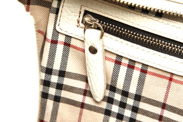 バーバリー ホワイト 白 レザー トートバッグ ユニセックス BURBERRY 中古