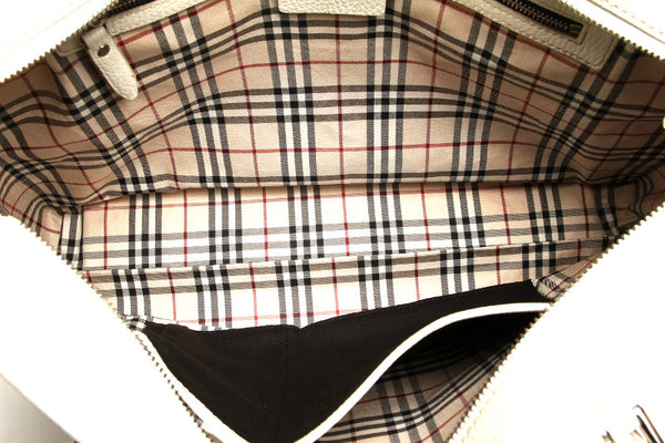バーバリー ホワイト 白 レザー トートバッグ ユニセックス BURBERRY 中古