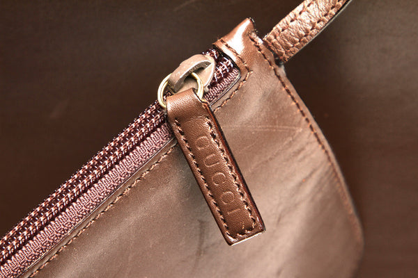 グッチ ウッドハンドル 001・1553 ブラウン レザー ハンドバッグ レディース GUCCI 中古