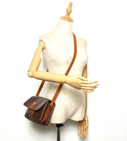 セリーヌ マカダム ブラウン 茶 PVC レザー ショルダーバッグ レディース CELINE 中古