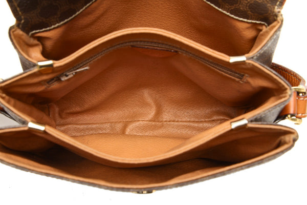 セリーヌ マカダム ブラウン 茶 PVC レザー ショルダーバッグ レディース CELINE 中古