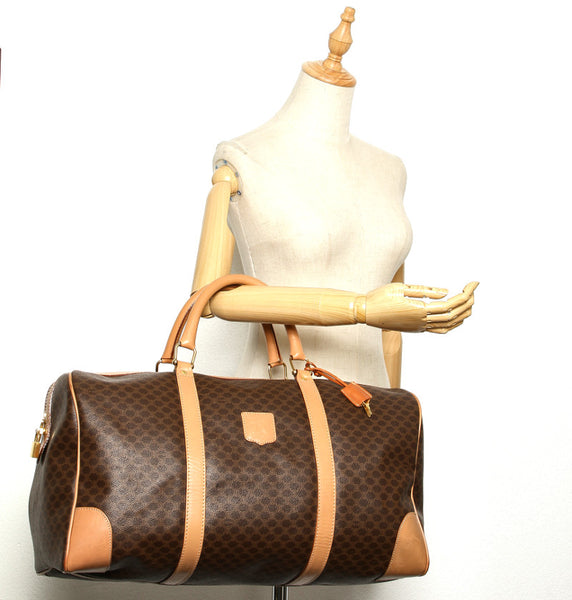 セリーヌ マカダム ブラウン 茶 PVC レザー ボストンバッグ ユニセックス CELINE 中古