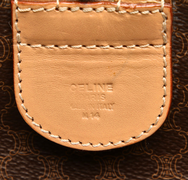 セリーヌ マカダム ブラウン 茶 PVC レザー ボストンバッグ ユニセックス CELINE 中古