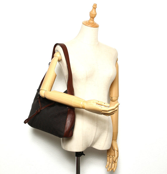 グッチ GGキャンバス 101975 ブラウン キャンバス レザー ショルダーバッグ レディース GUCCI 中古