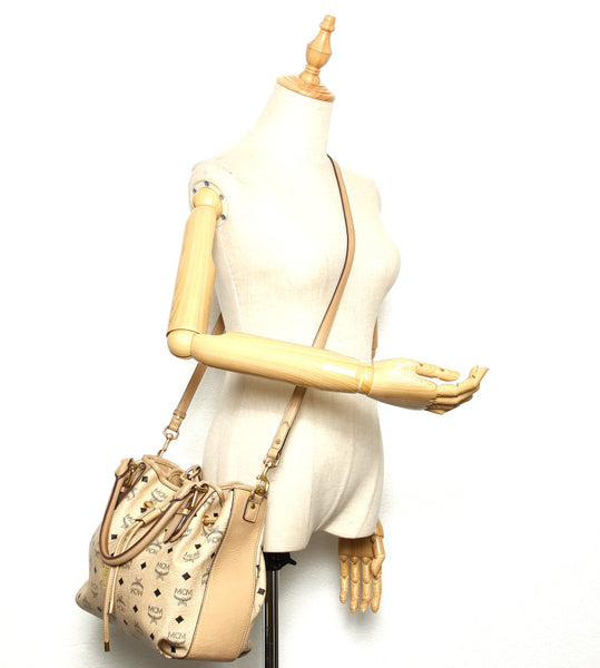 エム シー エム ベージュ レザー ショルダーバッグ レディース MCM 中古