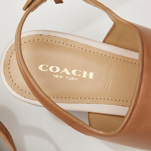 コーチ ブラウン ホワイト レザー サンダル レディース COACH 【中古】