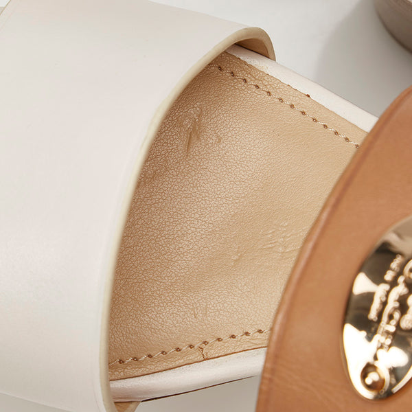 コーチ ブラウン ホワイト レザー サンダル レディース COACH 【中古】