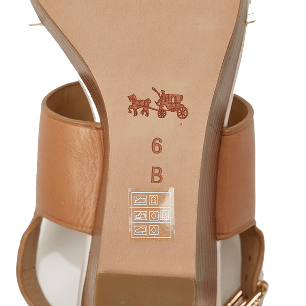 コーチ ブラウン ホワイト レザー サンダル レディース COACH 【中古】
