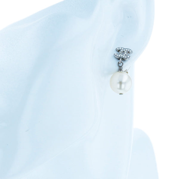 シャネル シルバー メタル ココマーク フェイクパール ラインストーン ピアス レディース CHANEL 【中古】