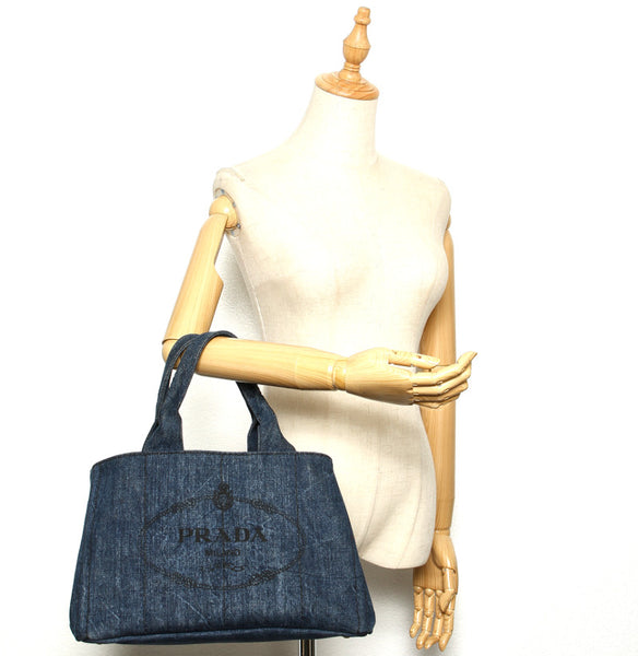 プラダ カナパ B1877B ブルー デニム ハンドバッグ レディース PRADA 中古