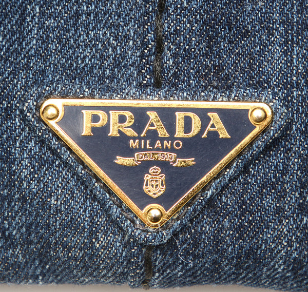 プラダ カナパ B1877B ブルー デニム ハンドバッグ レディース PRADA 中古