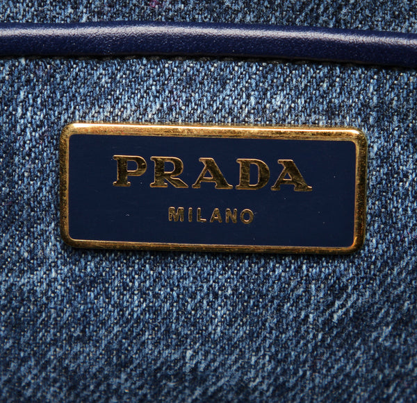 プラダ カナパ B1877B ブルー デニム ハンドバッグ レディース PRADA 中古