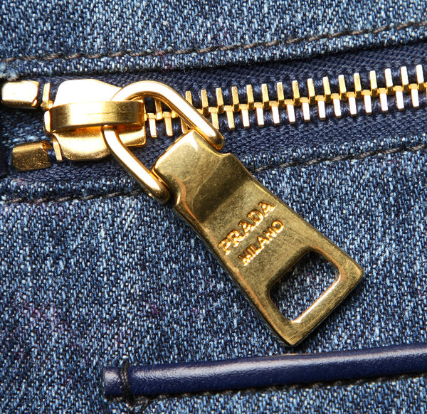 プラダ カナパ B1877B ブルー デニム ハンドバッグ レディース PRADA 中古