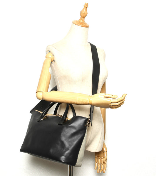 クロエ ベイリー アイボリー ネイビー レザー トートバッグ レディース Chloe 中古