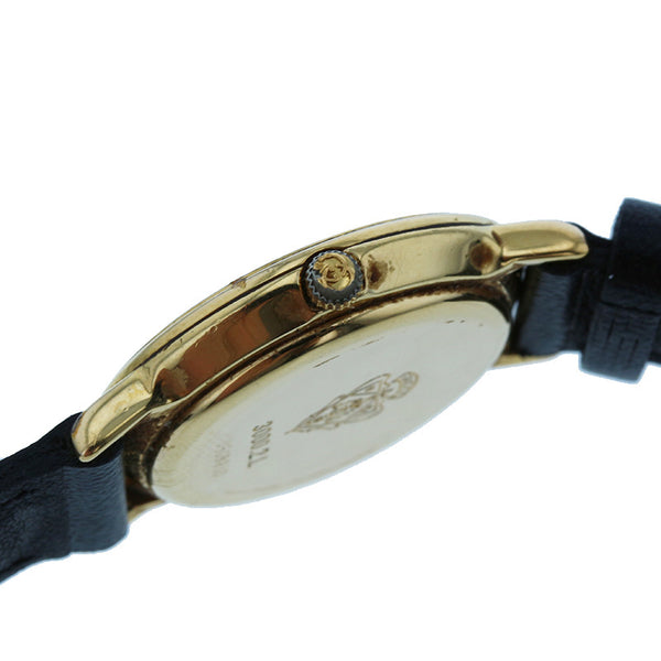 グッチ ローマン  3000.2.L ブラック レザー メッキ 腕時計 レディース GUCCI クオーツ ゴールド文字盤 【中古】