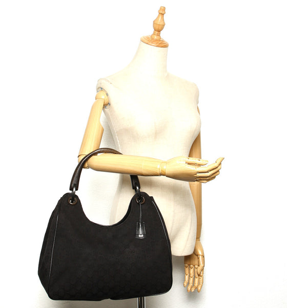 グッチ GGキャンバス バンブー 106494 ブラック 黒 キャンバス レザー ハンドバッグ レディース GUCCI 中古