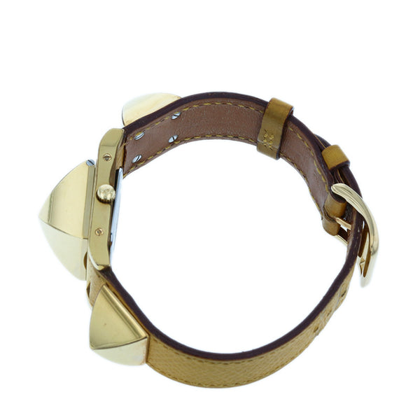 エルメス メドール  ゴールド イエロー メッキ レザー 腕時計 レディース HERMES 〇Y刻印 クオーツ ホワイト文字盤 【中古】