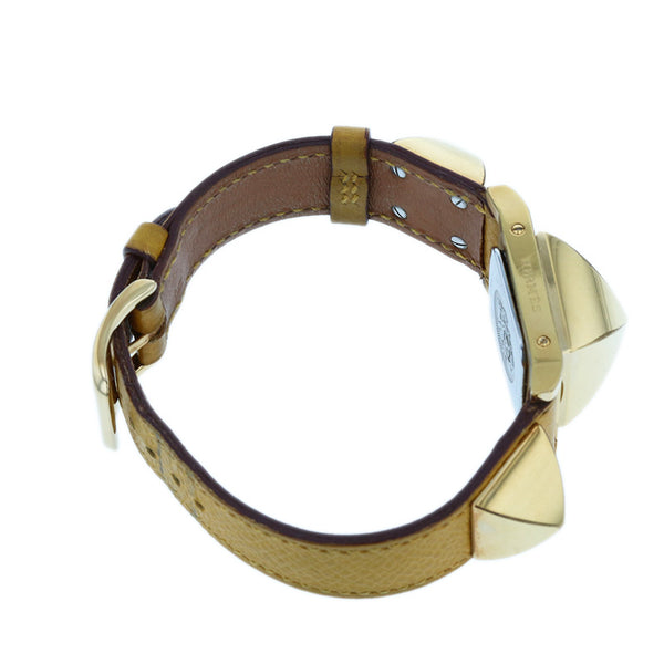 エルメス メドール  ゴールド イエロー メッキ レザー 腕時計 レディース HERMES 〇Y刻印 クオーツ ホワイト文字盤 【中古】