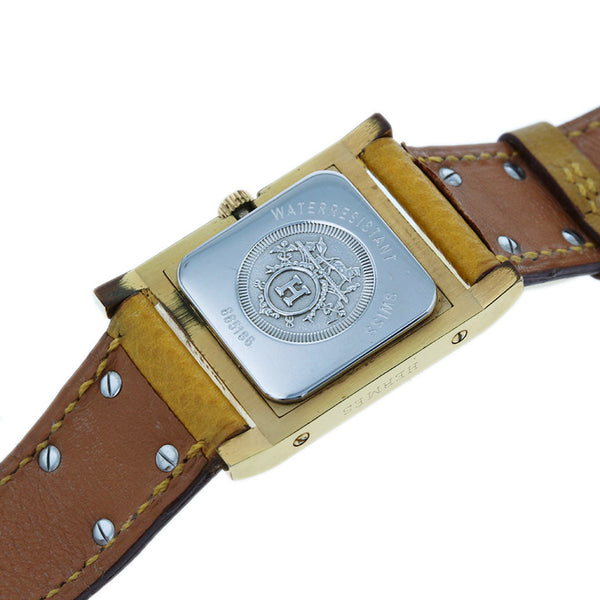 エルメス メドール  ゴールド イエロー メッキ レザー 腕時計 レディース HERMES 〇Y刻印 クオーツ ホワイト文字盤 【中古】